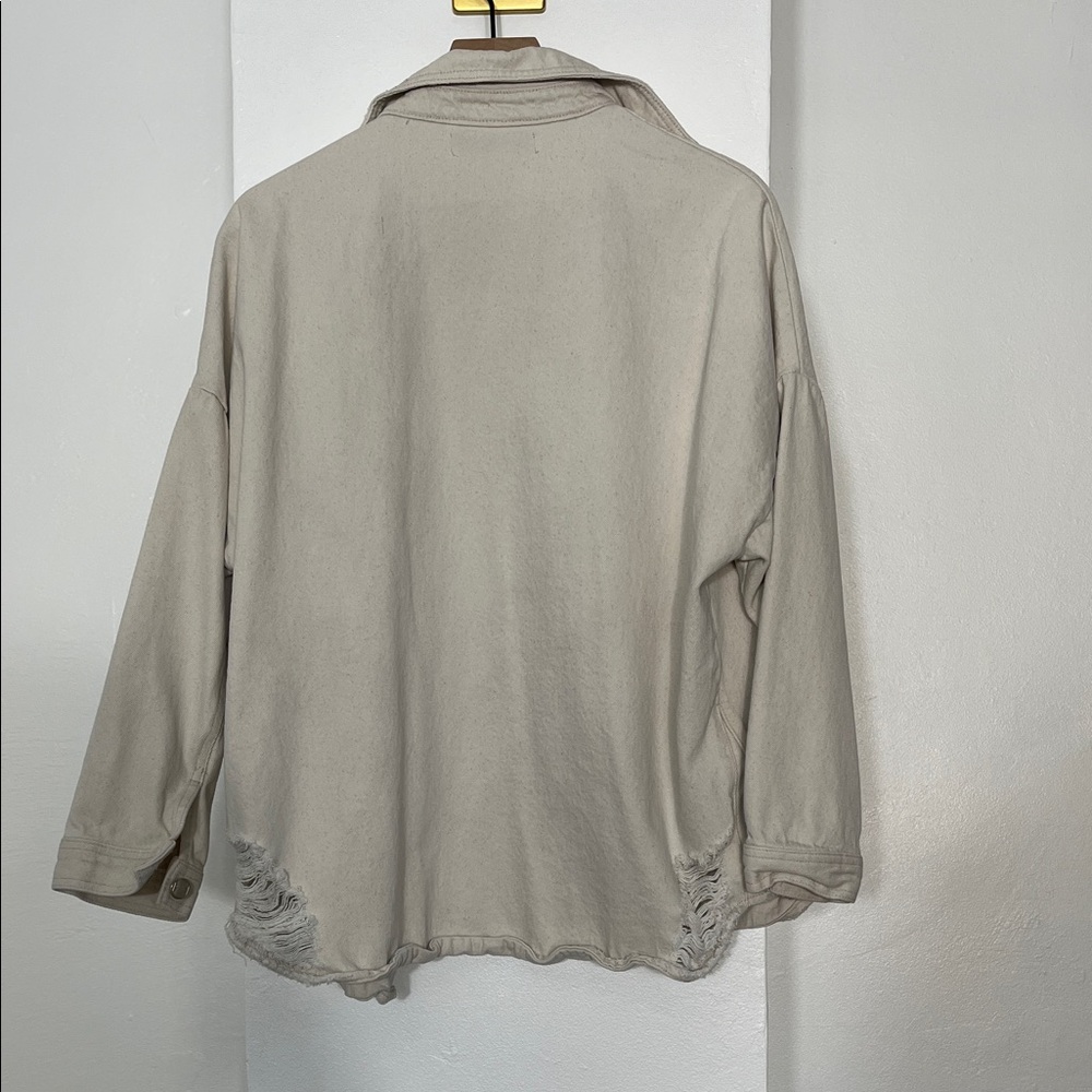 Zara Denim Cream Button-Up Distressed Jacket - Picture 7 of 11